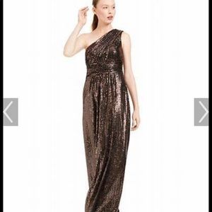 Gorgeous Shimmer Coppery One Shoulder Long Dress